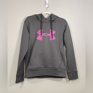 Under Armour Women's Charcoal Hoodie with Pink Emblem